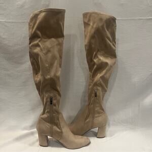 Marc Fisher Over The Knee Wide Calf Boots Women Size 7 Block Heel Faux Suede Tan